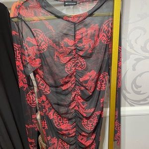 Red and Black Mesh PrettyLittleThing Dress